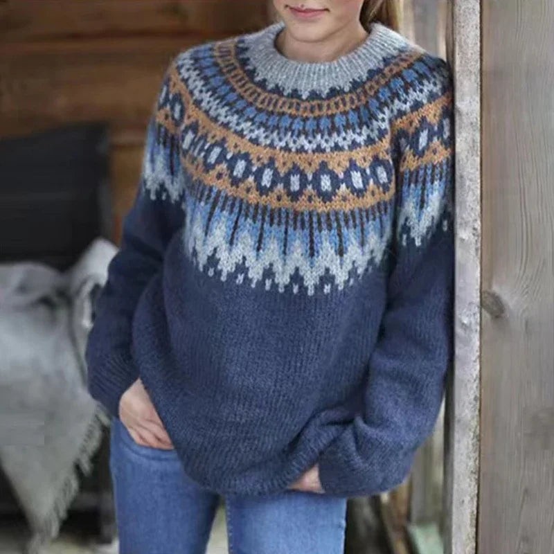 Women's Nordic Knit Sweater Crew Neck Long Sleeve – Winter Outfit