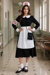 Women's Nurse Costume Peter Pan Collar Apron Set – Halloween Dress-Up Event