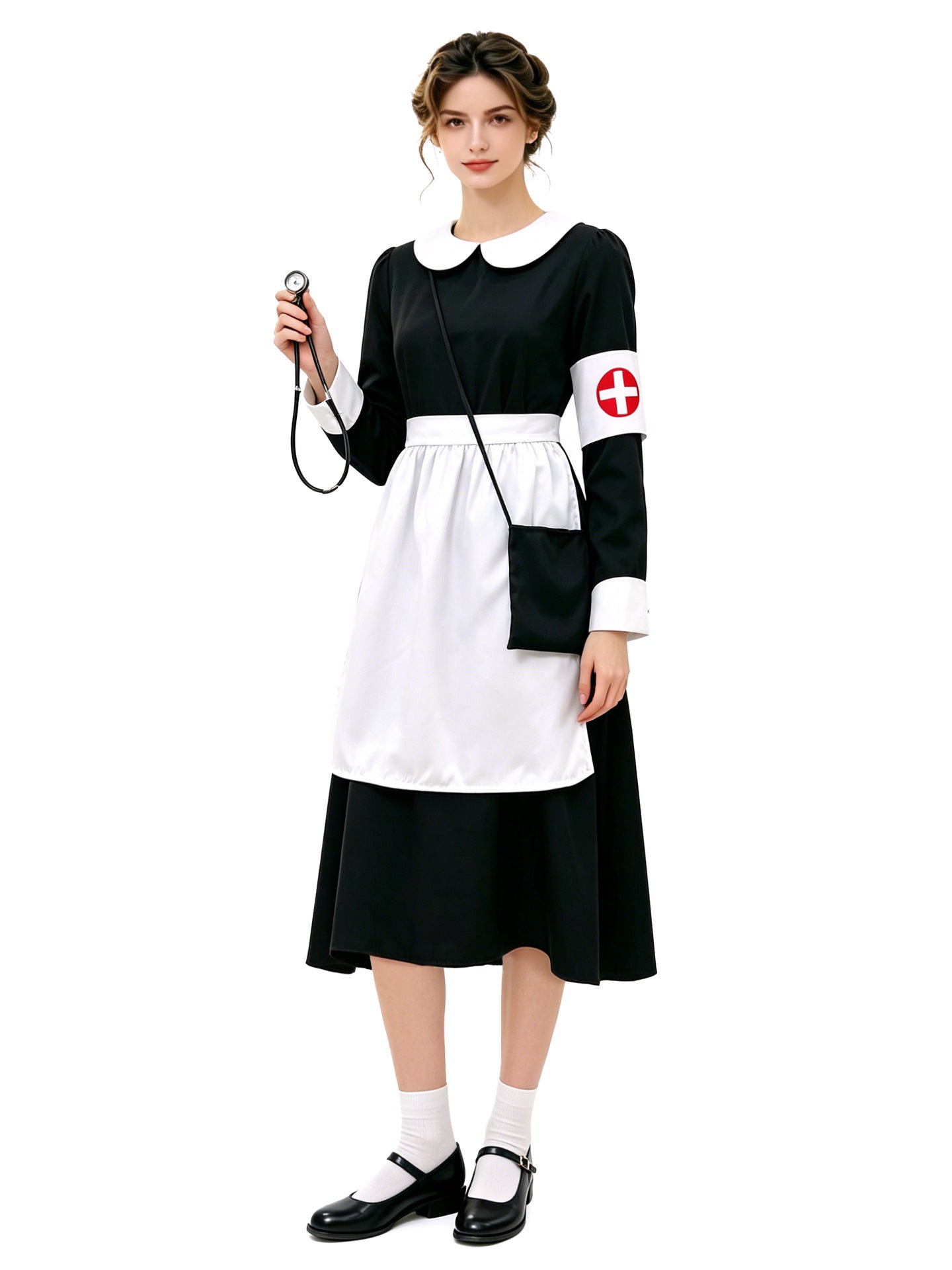 Women's Nurse Costume Peter Pan Collar Apron Set – Halloween Dress-Up Event