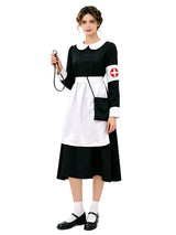 Women's Nurse Costume Peter Pan Collar Apron Set – Halloween Dress-Up Event