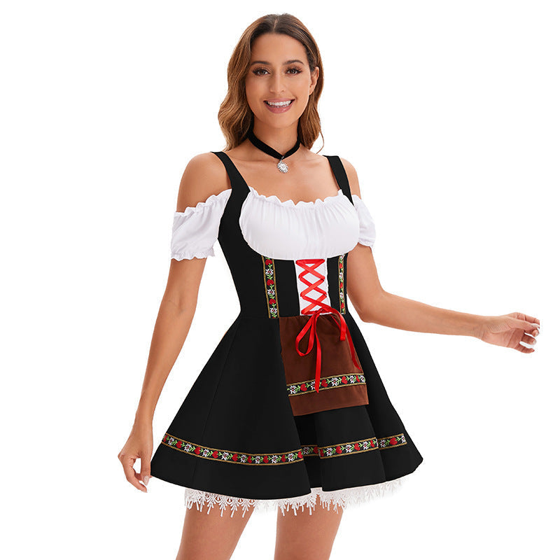Women's Oktoberfest Costume Puff Sleeve Lace Up Apron – Halloween Festivities