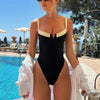 Women's One Piece Swimsuit V Neck Contrast Trim High Leg – Beach Vacation