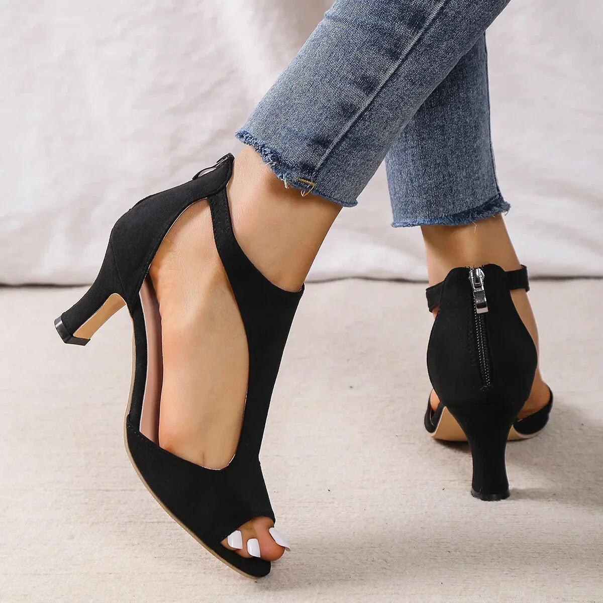 Women's Open Toe Cut Out Block Heels – Night Out