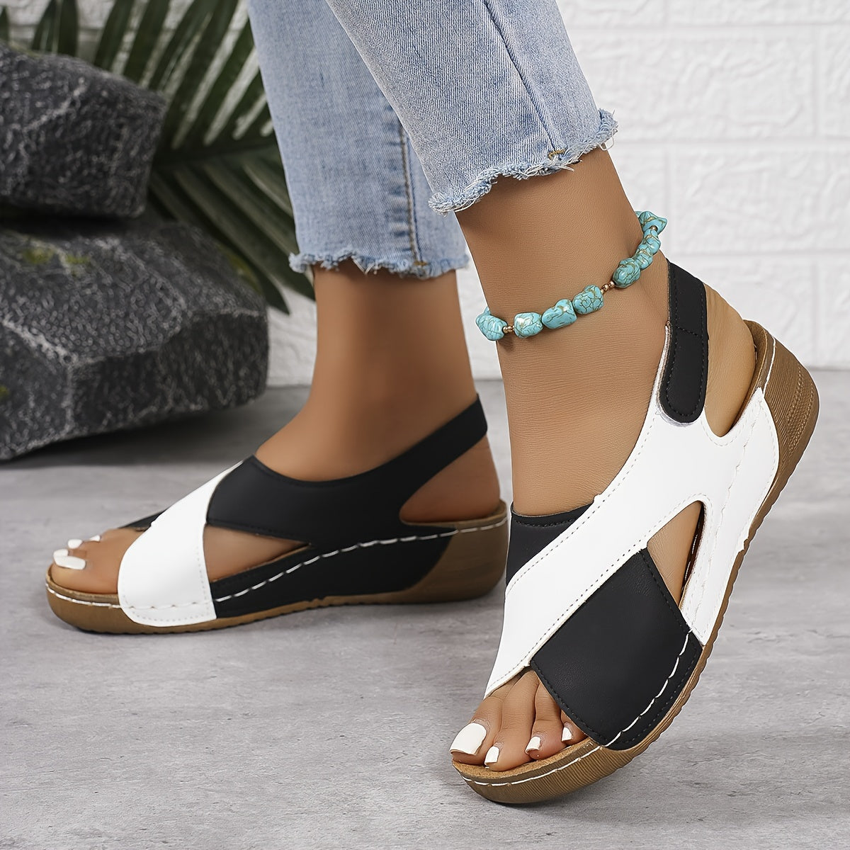 Women's Open Toe Wedge Sandals Cross Strap Slingback – Summer Casual