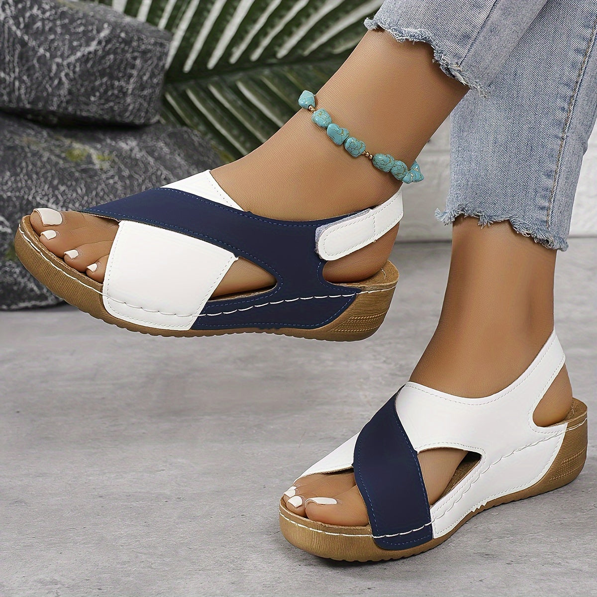 Women's Open Toe Wedge Sandals Cross Strap Slingback – Summer Casual