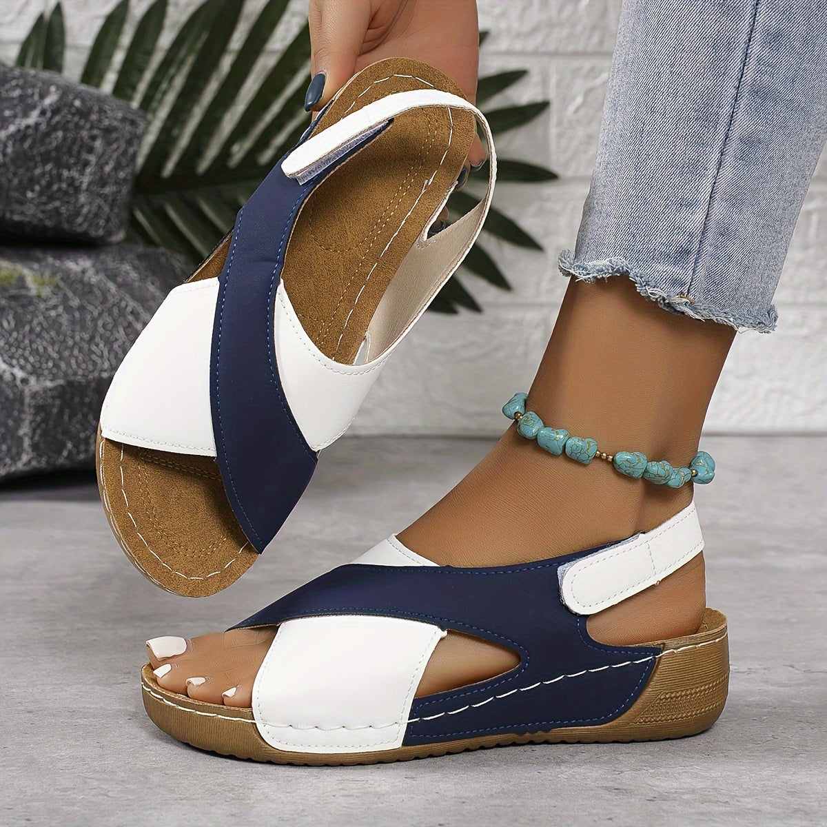 Women's Open Toe Wedge Sandals Cross Strap Slingback – Summer Casual