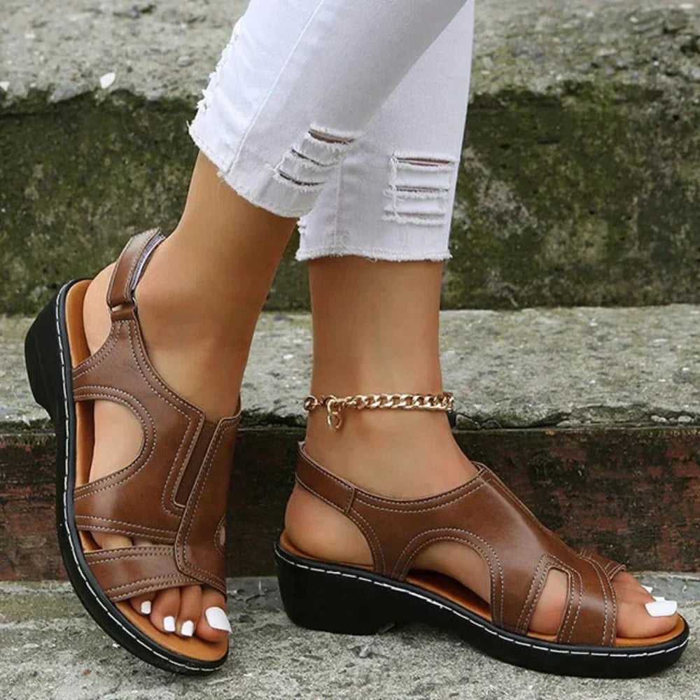 Women's Open Toe Wedge Sandals Side Cutout Slingback – Daytime Outings
