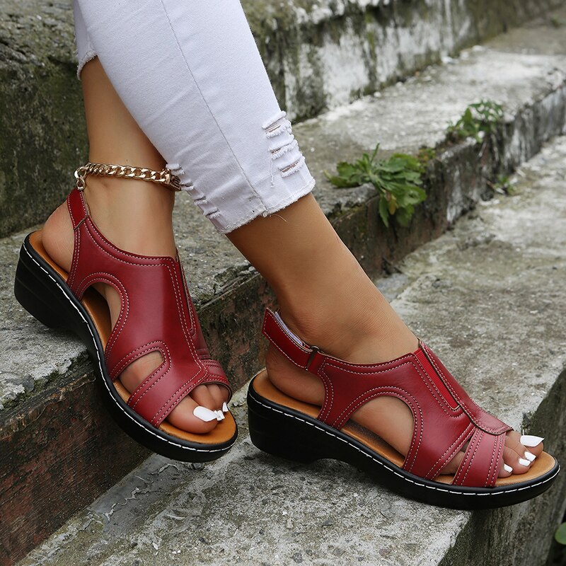 Women's Open Toe Wedge Sandals Side Cutout Slingback – Daytime Outings