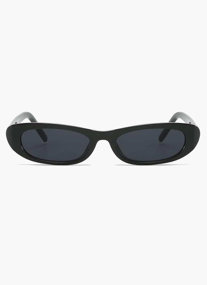 Women's Oval Sunglasses Black Narrow Frame Tinted Lens – Beach Vacation
