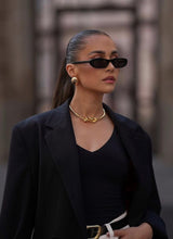 Women's Oval Sunglasses Black Narrow Frame Tinted Lens – Beach Vacation