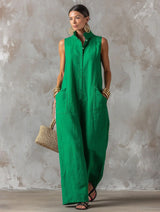 Women's Overall Wide Leg Stand Collar Sleeveless – Beach Vacation