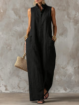 Women's Overall Wide Leg Stand Collar Sleeveless – Beach Vacation