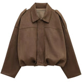 Women's Oversized Bomber Jacket Cropped Zip Front Drop Shoulder – Travel