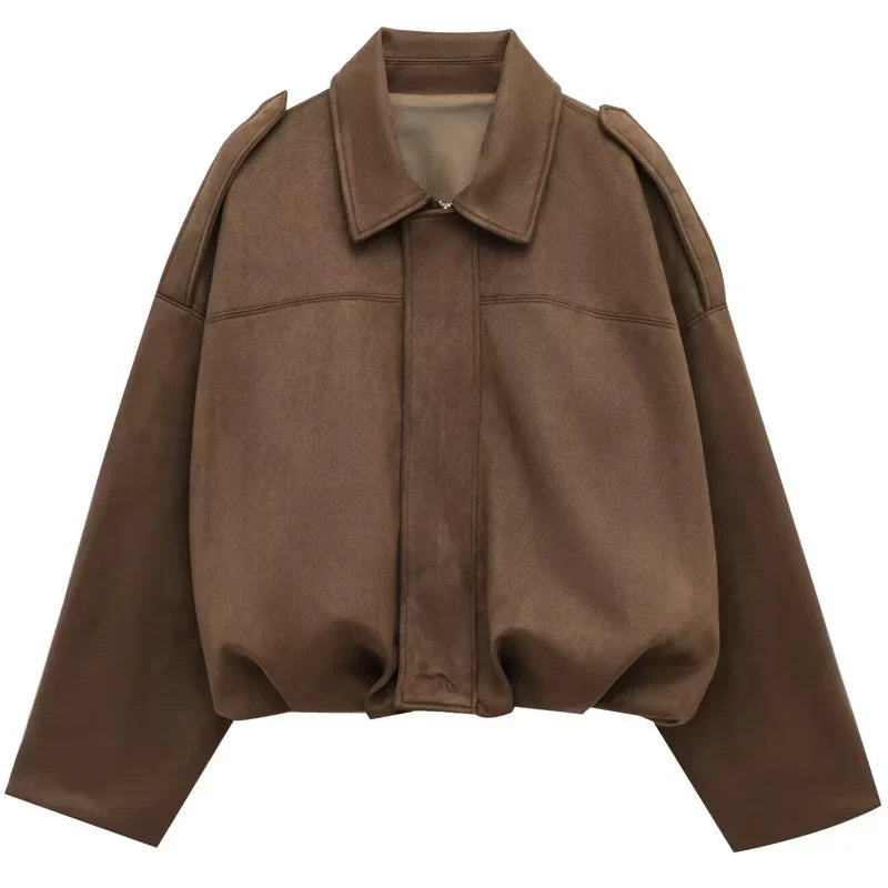 Women's Oversized Bomber Jacket Cropped Zip Front Drop Shoulder – Travel