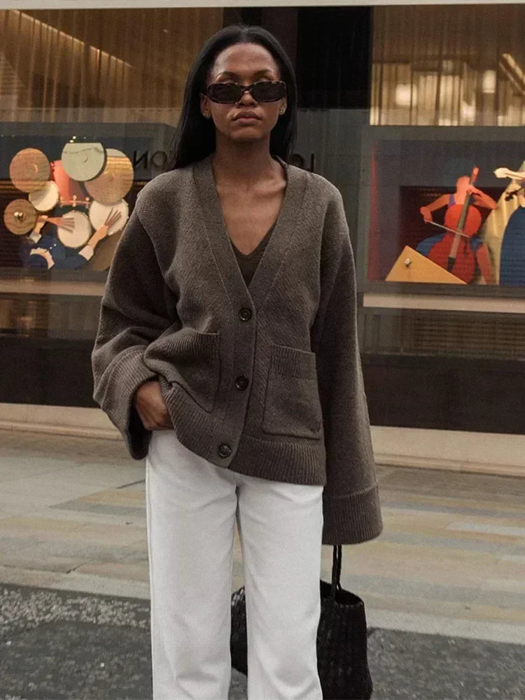 Women's Oversized Button Cardigan V-Neck Long Sleeve - Workwear