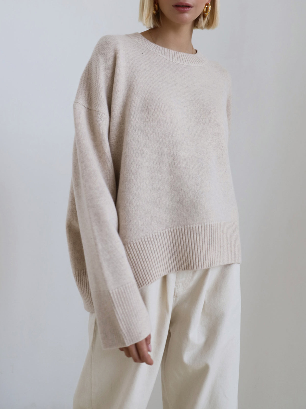 Women's Oversized Cable Knit Sweater Long Sleeve Round Neck – Brunch Date