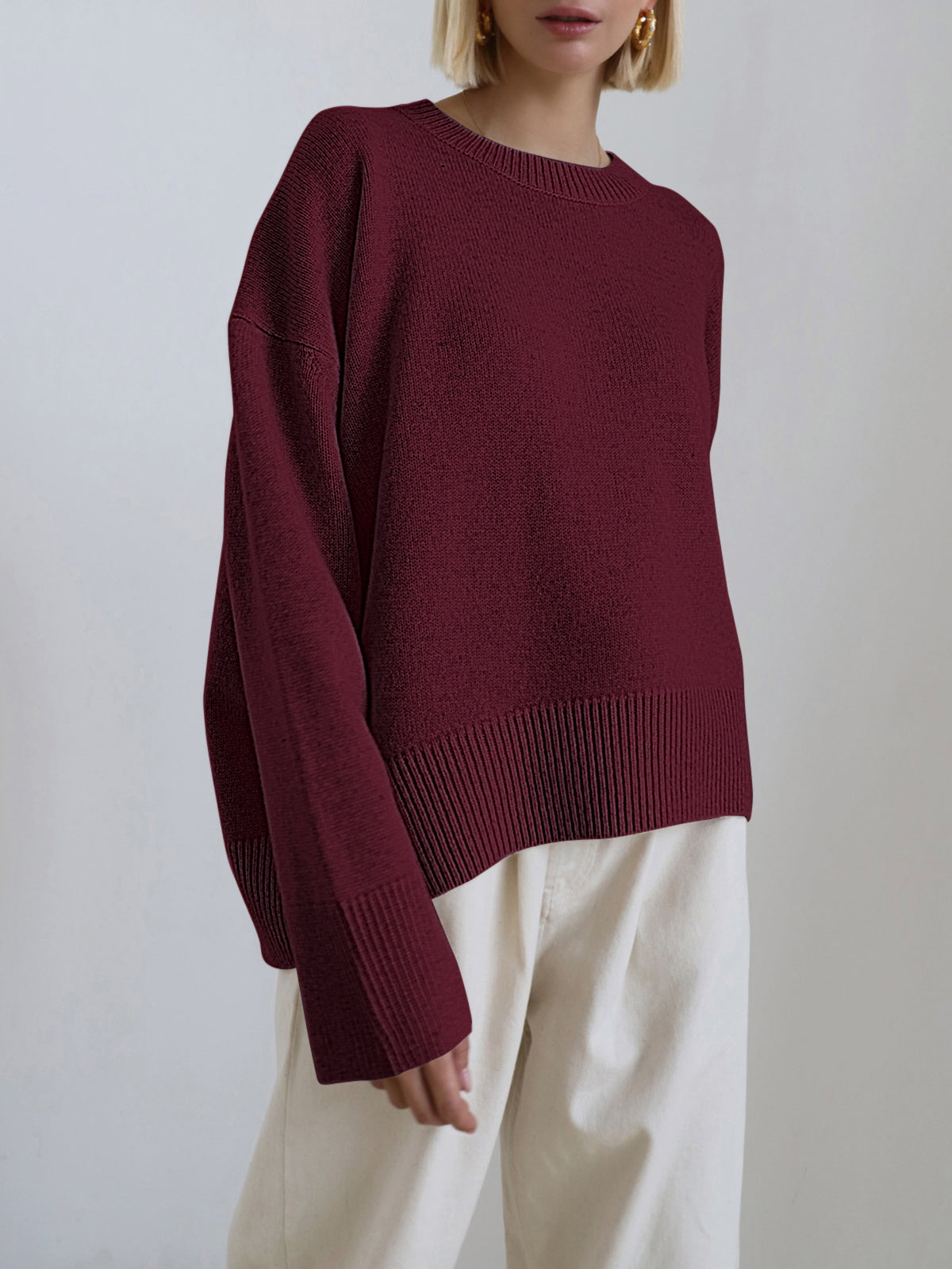Women's Oversized Cable Knit Sweater Long Sleeve Round Neck – Brunch Date