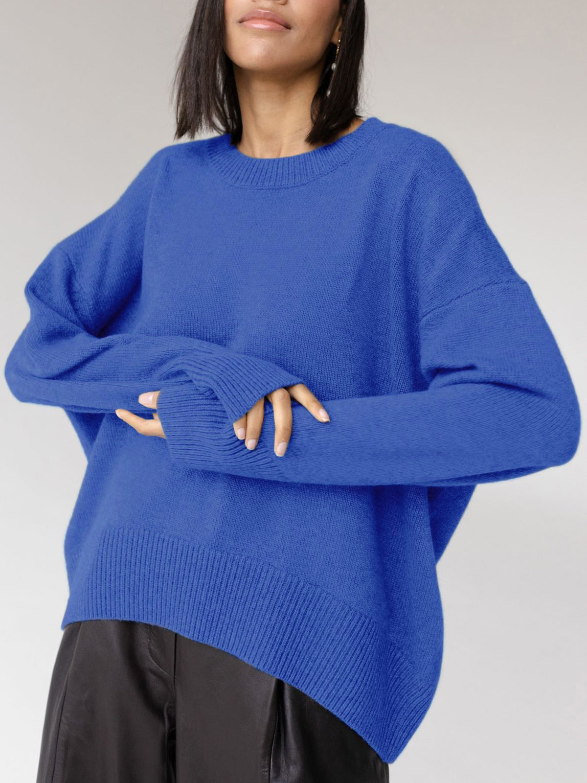 Women's Oversized Cable Knit Sweater Long Sleeve Round Neck – Brunch Date