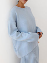 Women's Oversized Cable Knit Sweater Long Sleeve Round Neck – Brunch Date