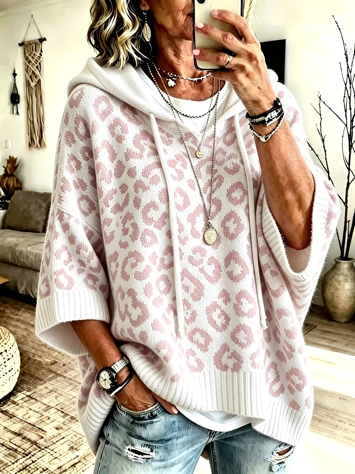 Women’s Oversized Hoodie Animal Print Drawstrings Wide Sleeves Ribbed Trim – Outdoor Art Fairs