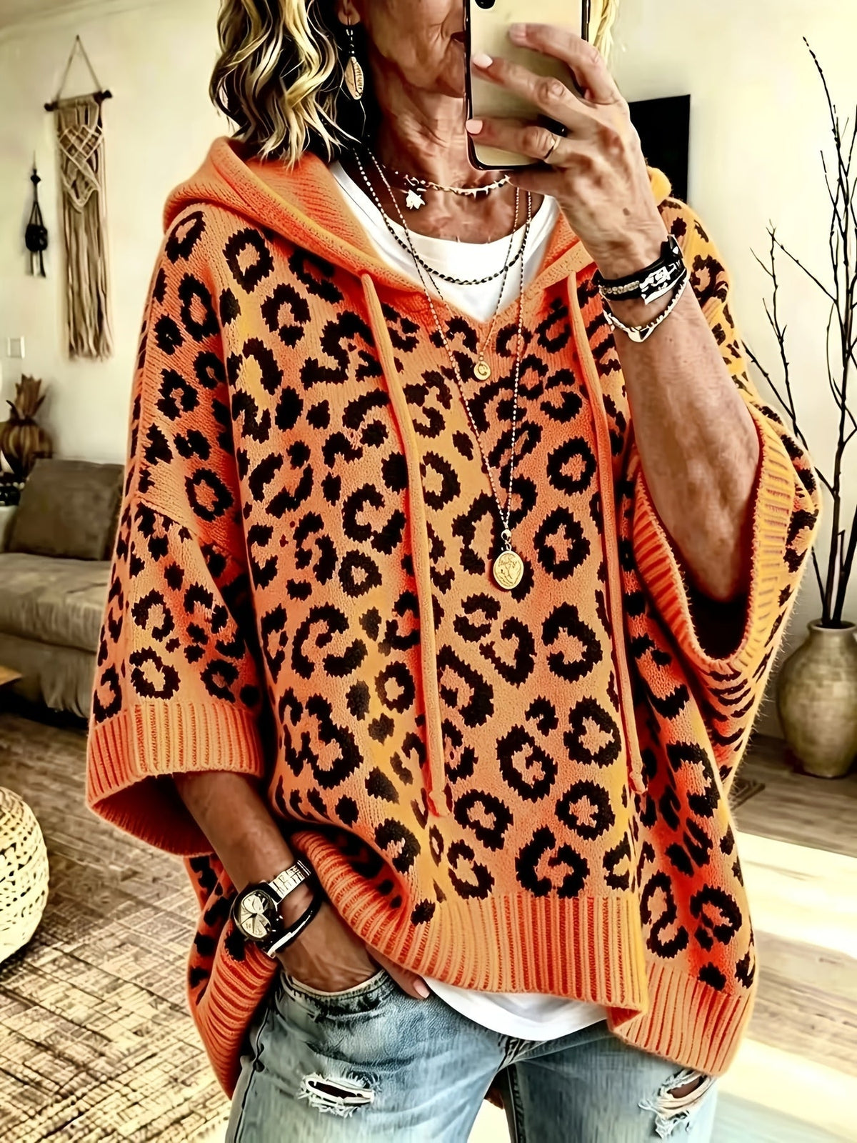 Women’s Oversized Hoodie Animal Print Drawstrings Wide Sleeves Ribbed Trim – Outdoor Art Fairs