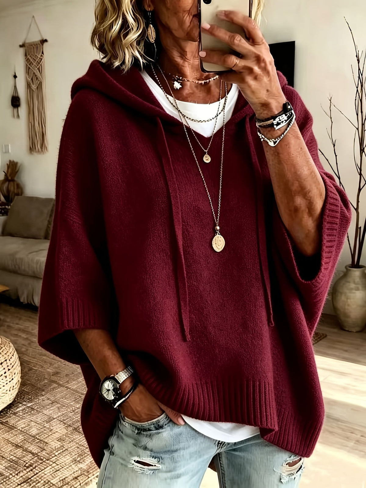 Women’s Oversized Hoodie Drawstrings Wide Sleeves Ribbed Trim – Library Visits