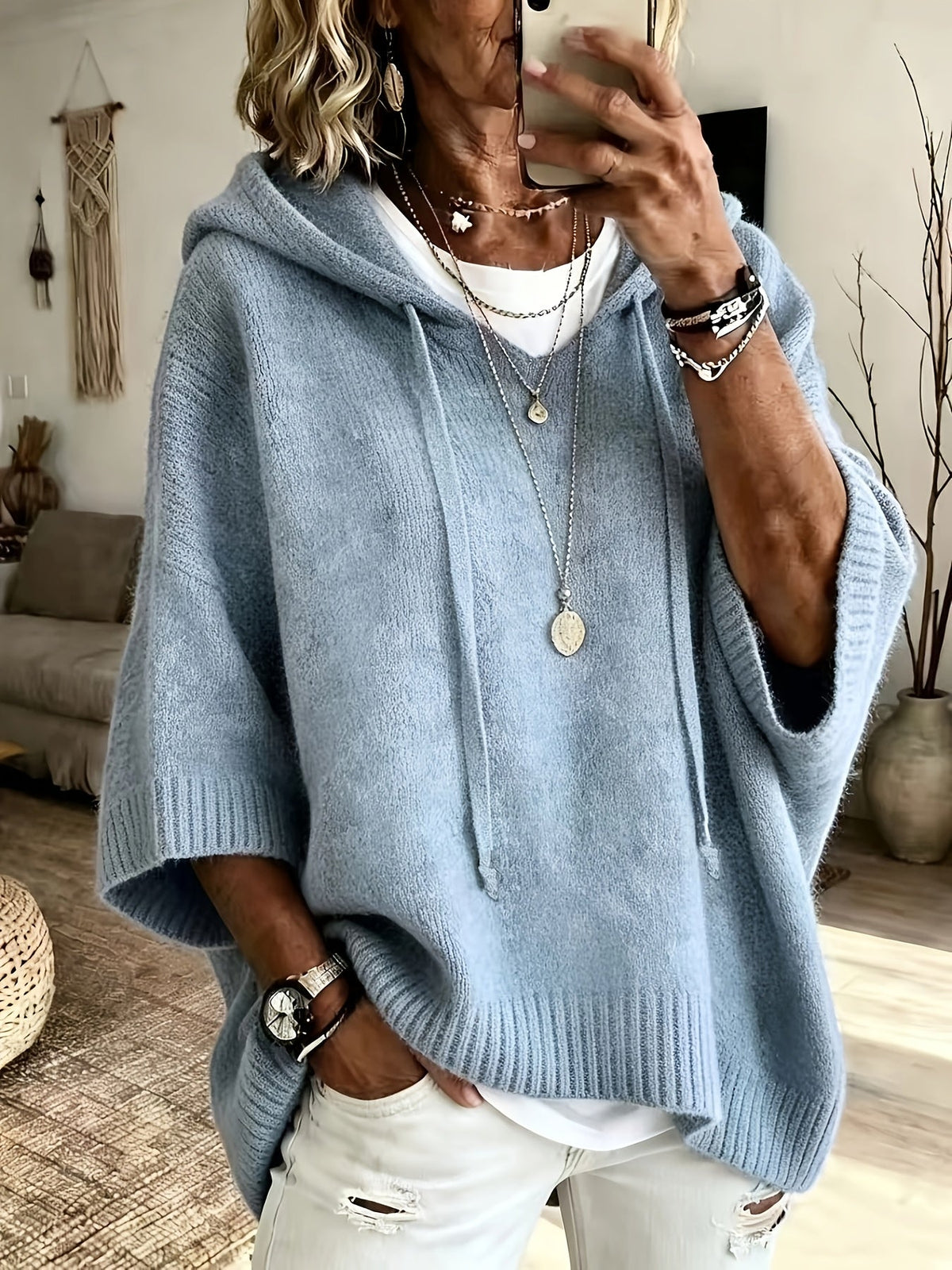 Women’s Oversized Hoodie Drawstrings Wide Sleeves Ribbed Trim – Library Visits