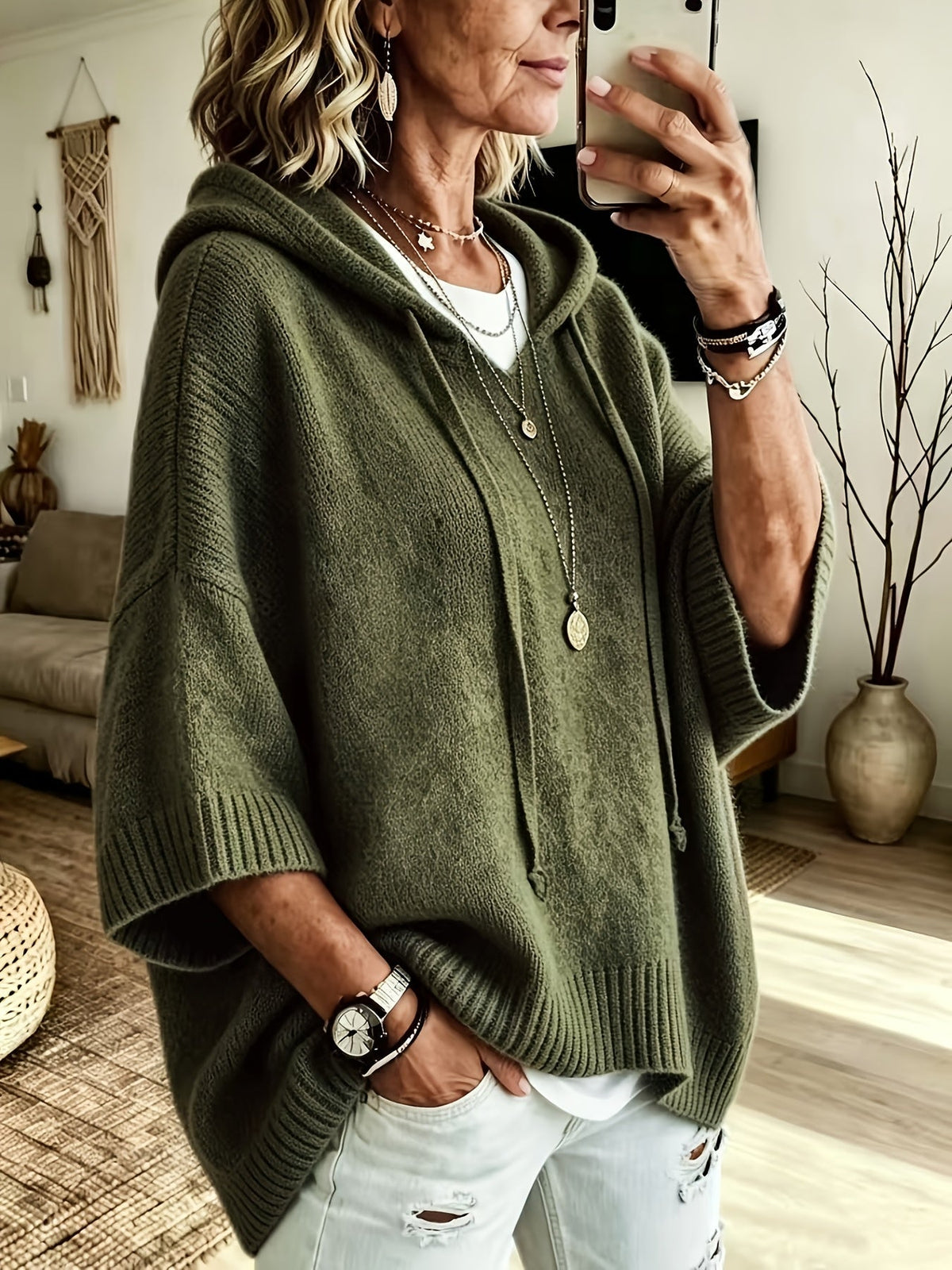 Women’s Oversized Hoodie Drawstrings Wide Sleeves Ribbed Trim – Library Visits
