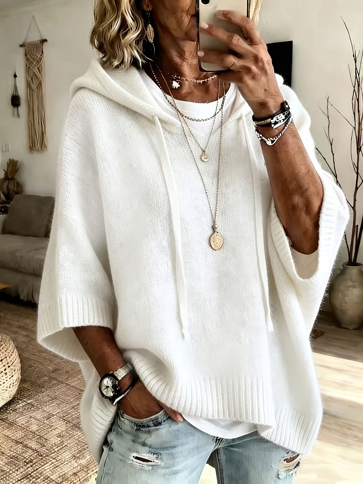 Women’s Oversized Hoodie Drawstrings Wide Sleeves Ribbed Trim – Library Visits