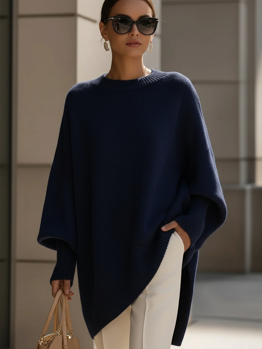 Women's Oversized Sweater Round Neck Dolman Sleeve Ribbed Trim – Gallery Visit