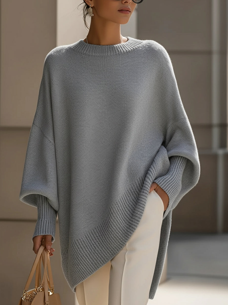 Women's Oversized Sweater Round Neck Dolman Sleeve Ribbed Trim – Gallery Visit