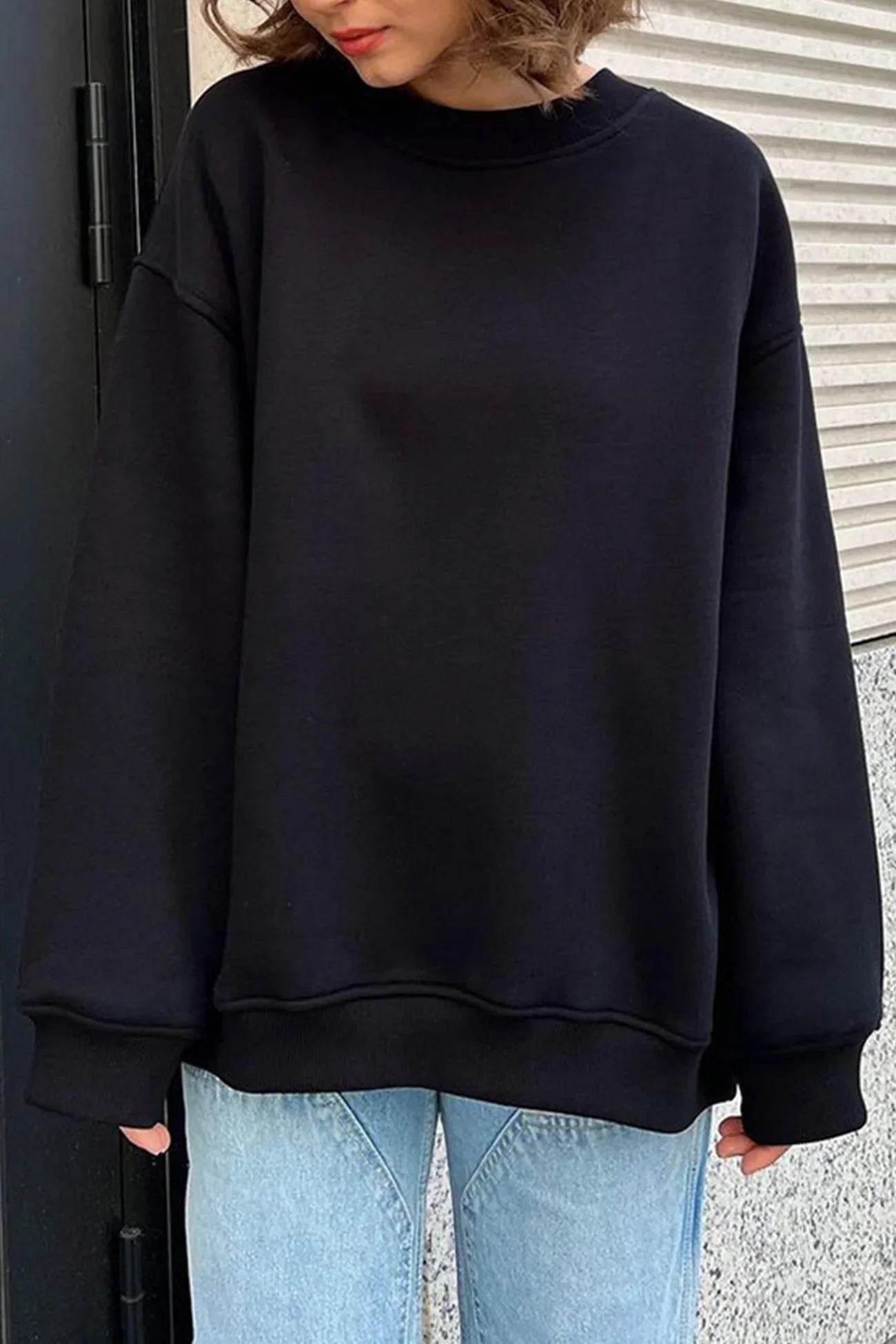 Women's Oversized Sweater Round Neck Dropped Shoulder Long Sleeve – Study Sessions