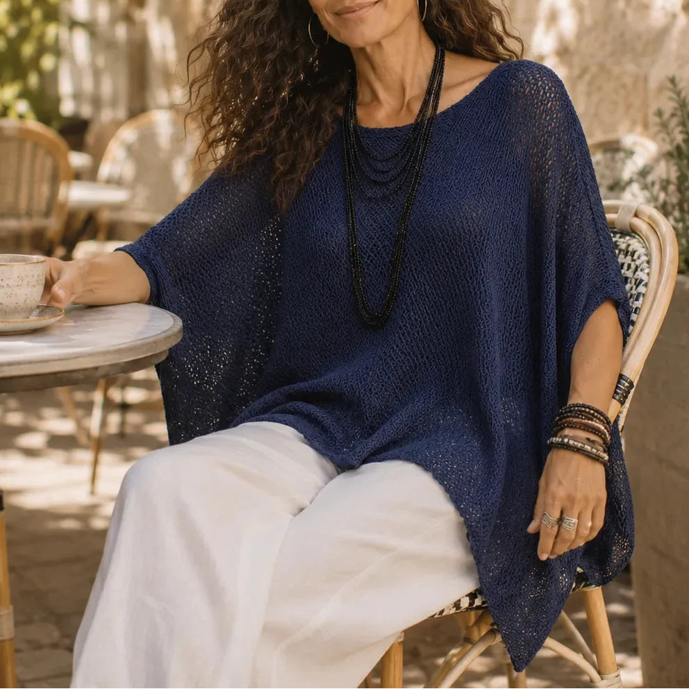 Women's Oversized Top Textured Round Neck Draped Hem – Art Fair