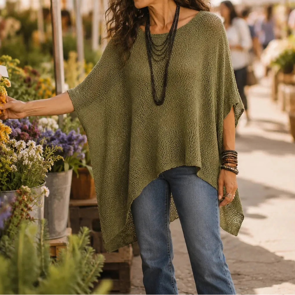 Women's Oversized Top Textured Round Neck Draped Hem – Art Fair