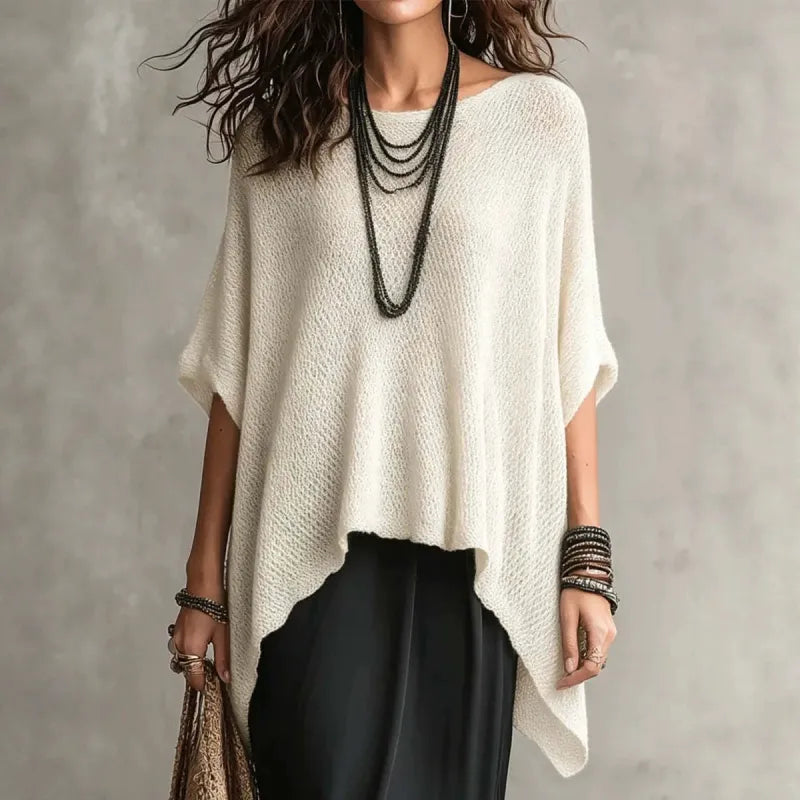 Women's Oversized Top Textured Round Neck Draped Hem – Art Fair