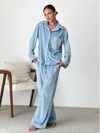 Women's Pajama Set Button Front Long Sleeve Full Length Pants – Loungewear