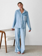 Women's Pajama Set Button Front Long Sleeve Full Length Pants – Loungewear