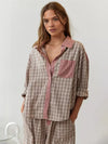 Women's Pajama Set Plaid Stripe Button Front Long Sleeve – Loungewear