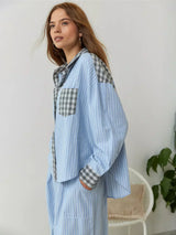 Women's Pajama Set Plaid Stripe Button Front Long Sleeve – Loungewear