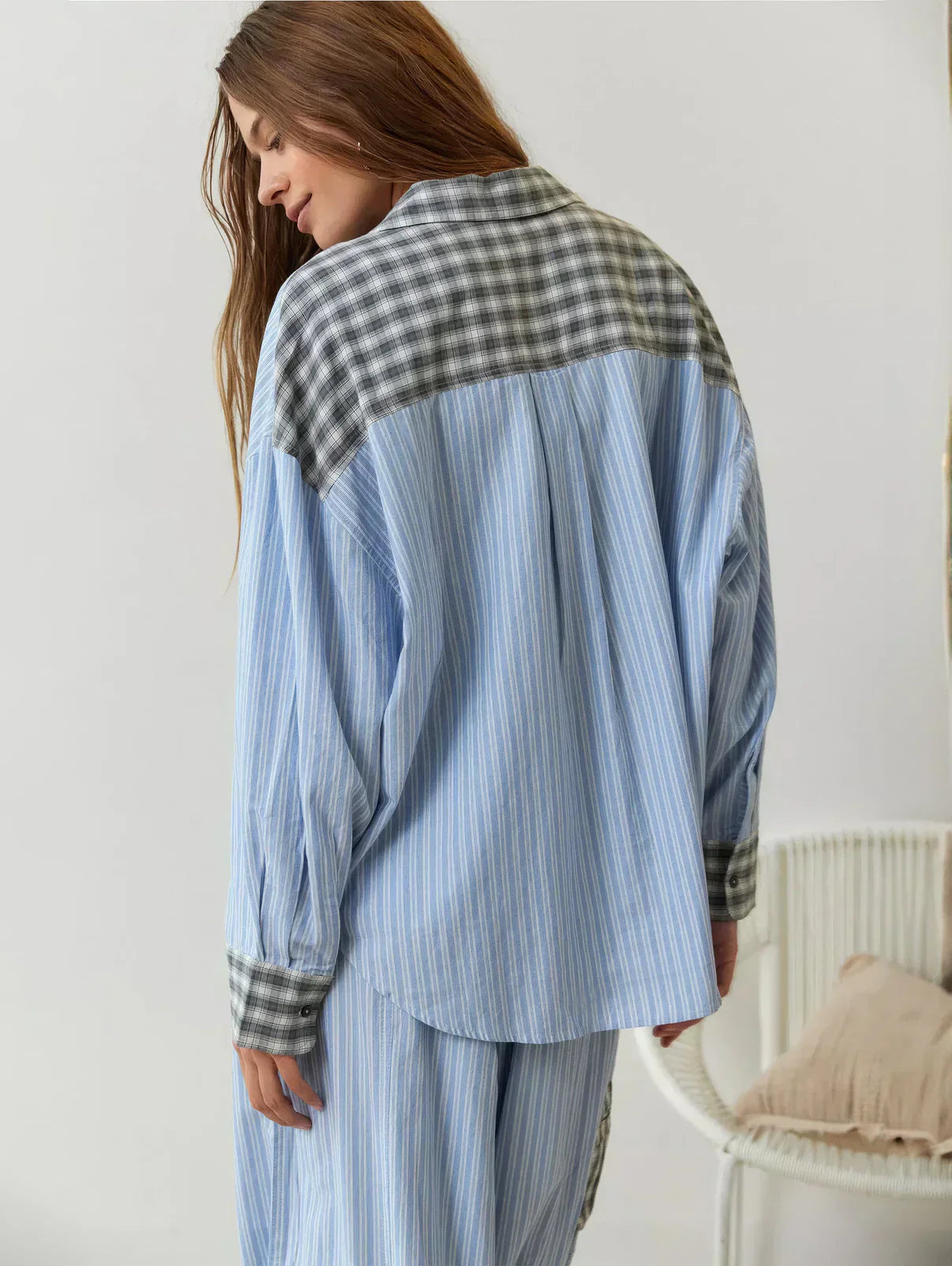 Women's Pajama Set Plaid Stripe Button Front Long Sleeve – Loungewear