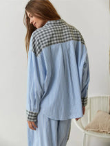 Women's Pajama Set Plaid Stripe Button Front Long Sleeve – Loungewear