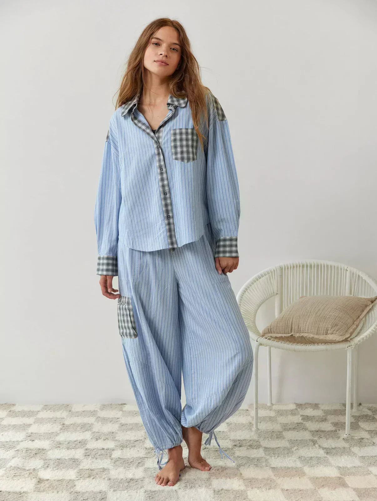 Women's Pajama Set Plaid Stripe Button Front Long Sleeve – Loungewear