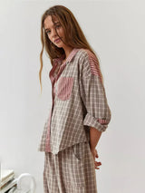 Women's Pajama Set Plaid Stripe Button Front Long Sleeve – Loungewear