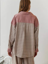 Women's Pajama Set Plaid Stripe Button Front Long Sleeve – Loungewear
