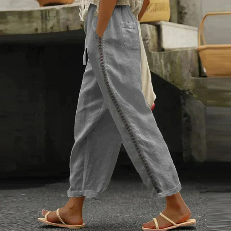 Women’s Pants Elastic Waist Lattice Side Trim Patch Pocket – Seaside Markets
