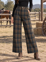 Women’s Pants Pleated Front Wide Leg Plaid Pattern – Campus Visits