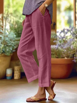 Women's Pants Tapered Leg Cuffed Hem Side Pocket – Garden Walks