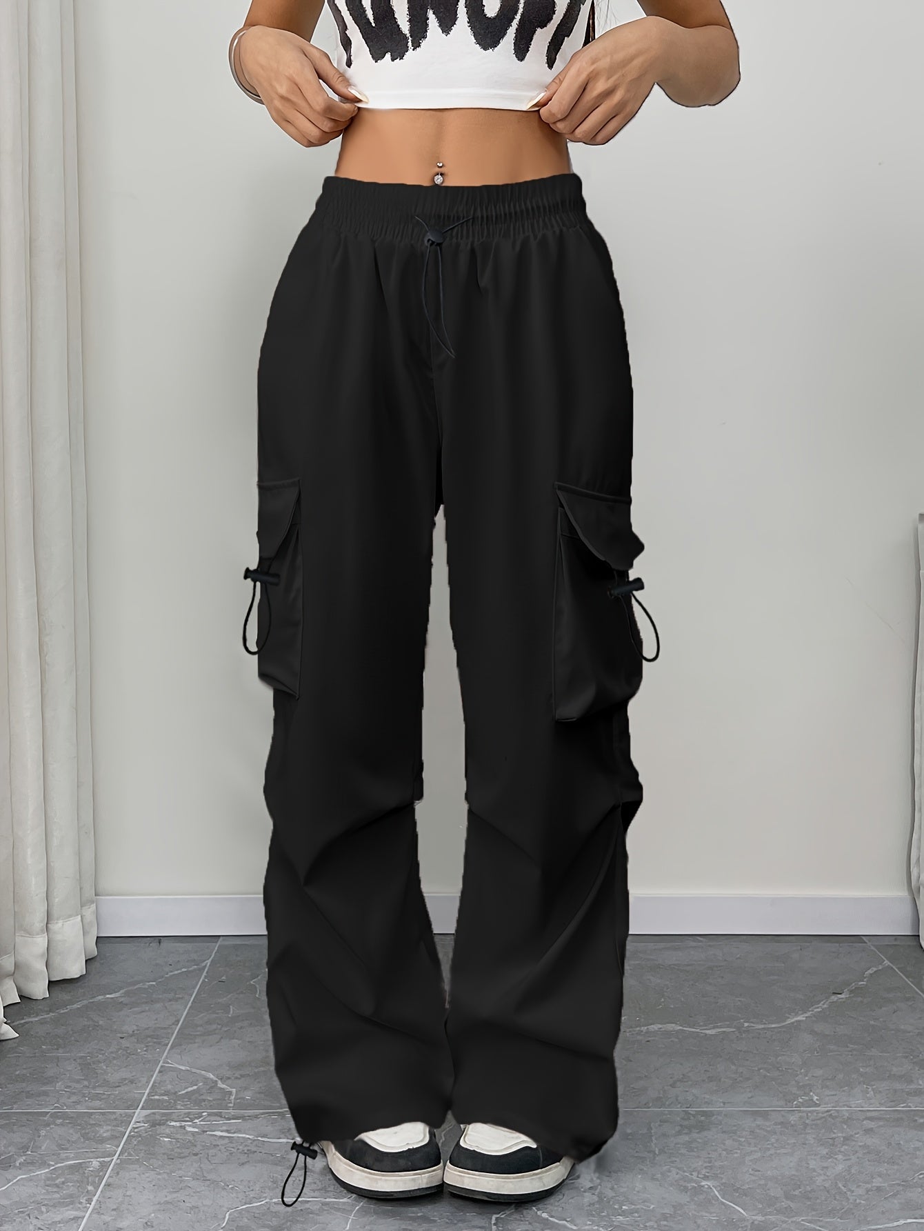 Women's Parachute Pants Cargo Pocket Drawstring Wide Leg – Night Out