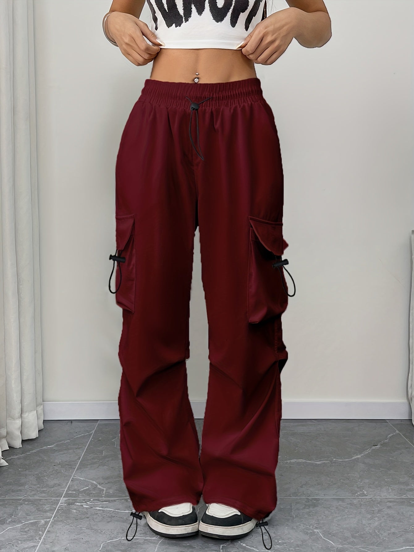 Women's Parachute Pants Cargo Pocket Drawstring Wide Leg – Night Out
