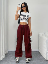 Women's Parachute Pants Cargo Pocket Drawstring Wide Leg – Night Out